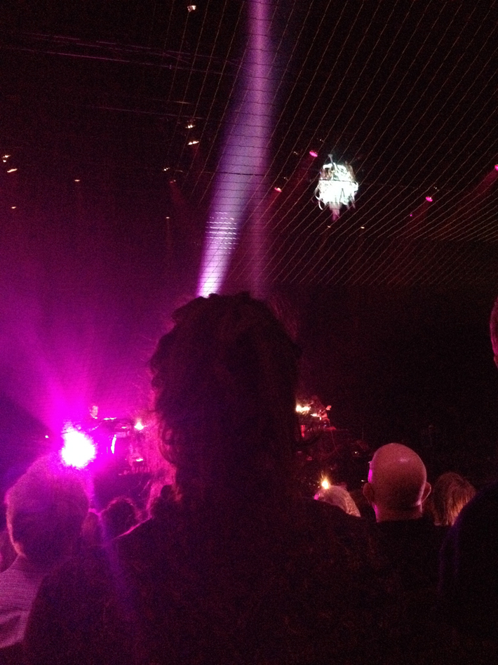 EL tape drone flying over audience at the Barbican